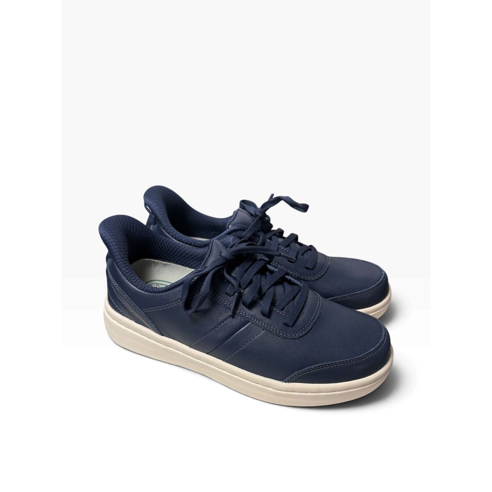 Orthofeet 81111 Navy Blue Leather Hands-Free Orthotic Sneakers Women 8 WIDE